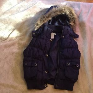 Blue vest with fur hood